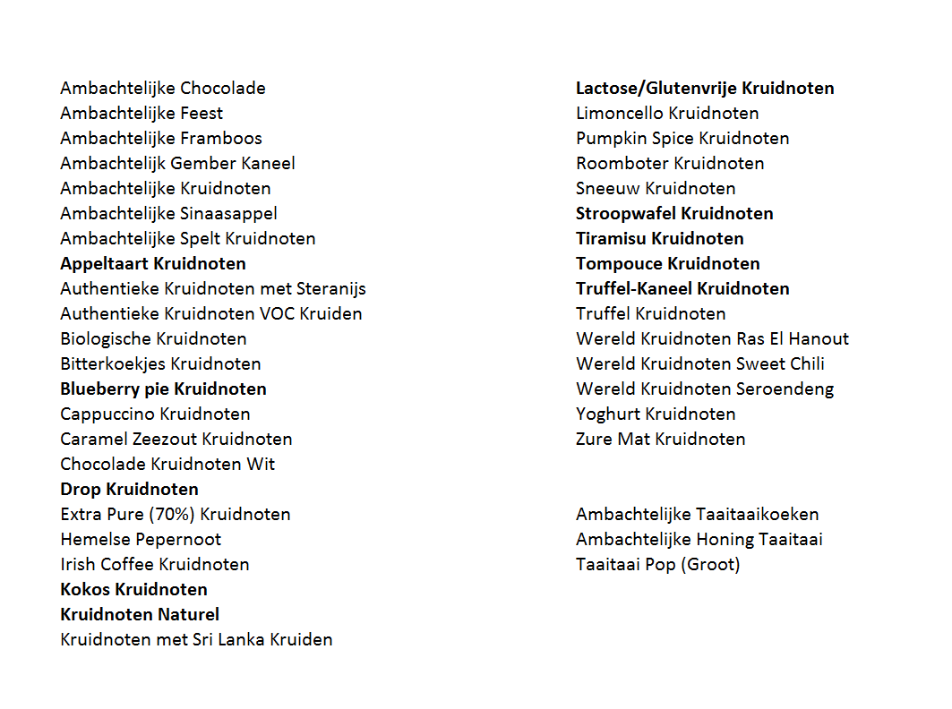 Lijst met smaken